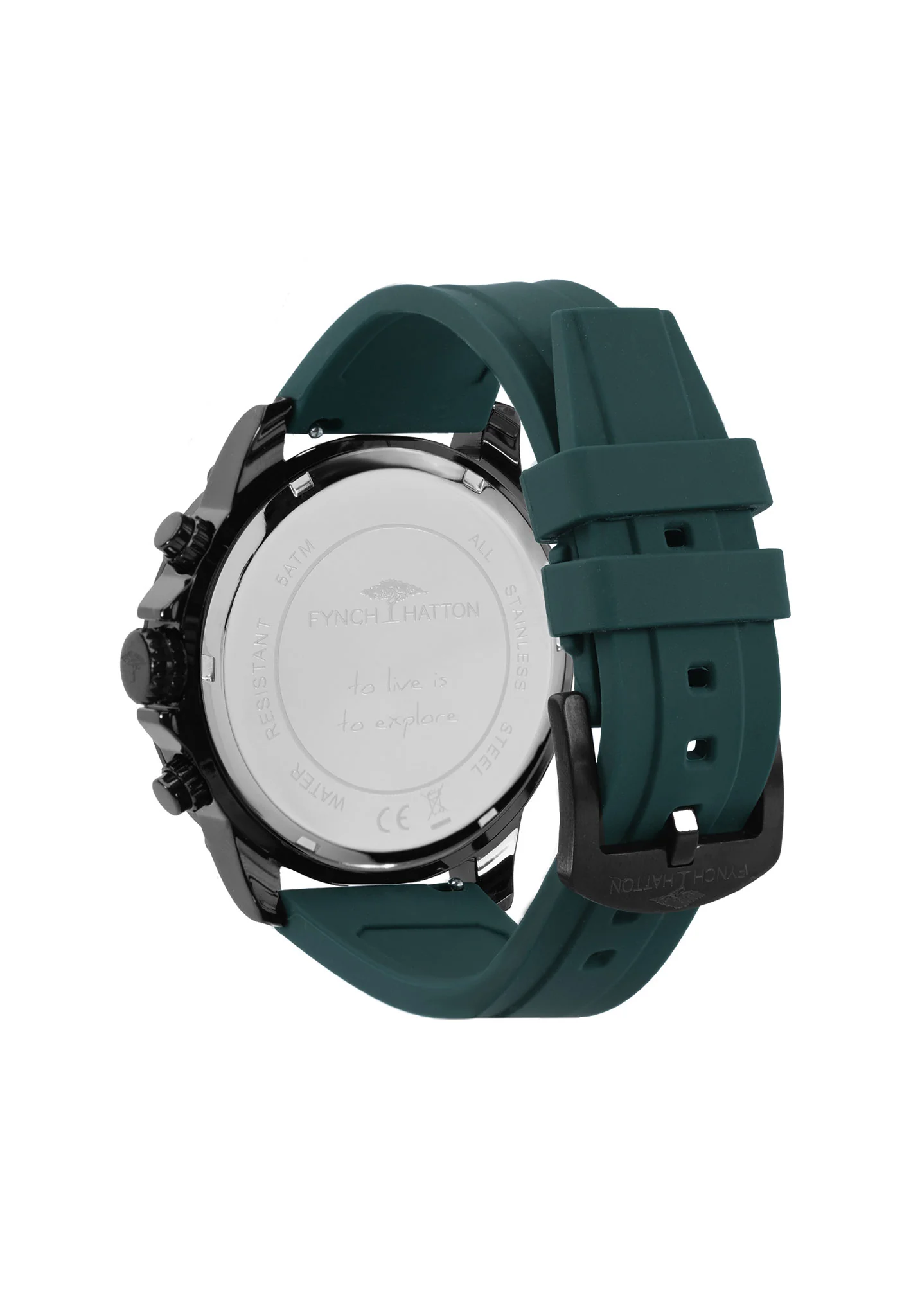 Edelstahlarmbanduhr mit Chronographenfunktion und grünem Silikonband - Image 4