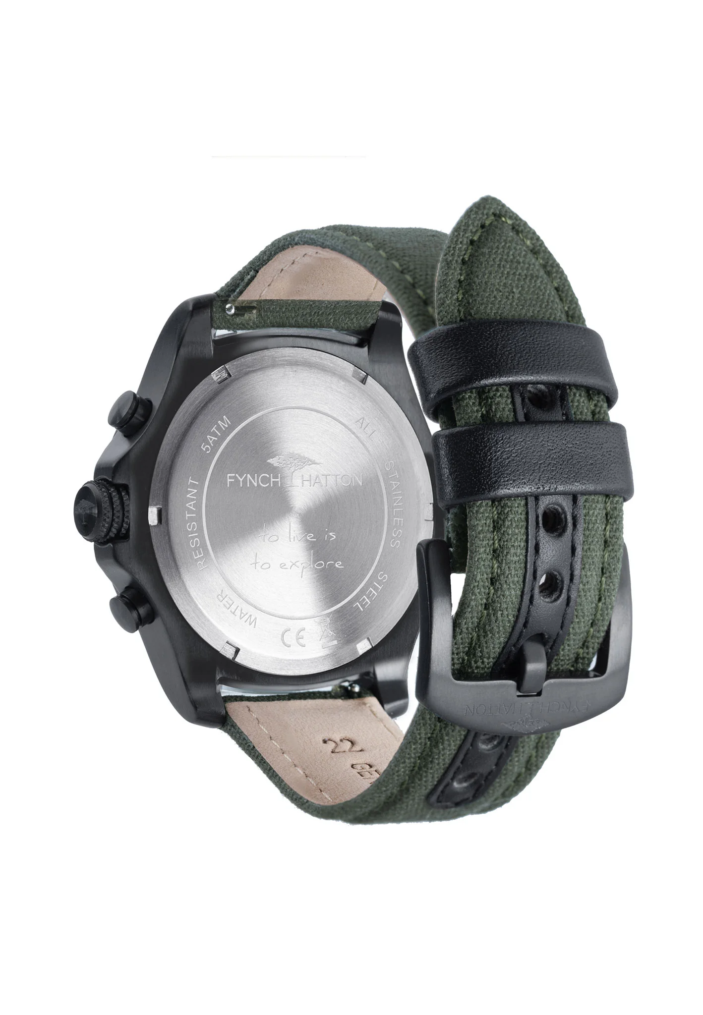 Edelstahlarmbanduhr mit Chronographenfunktion und grünem Lederband - Image 3