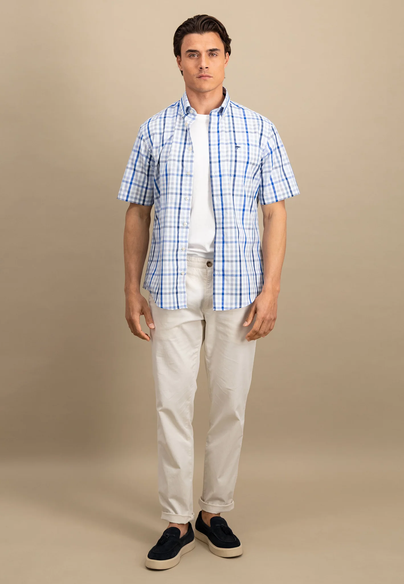 Fein kariertes Halbarm-Hemd mit Logodetail - Image 4