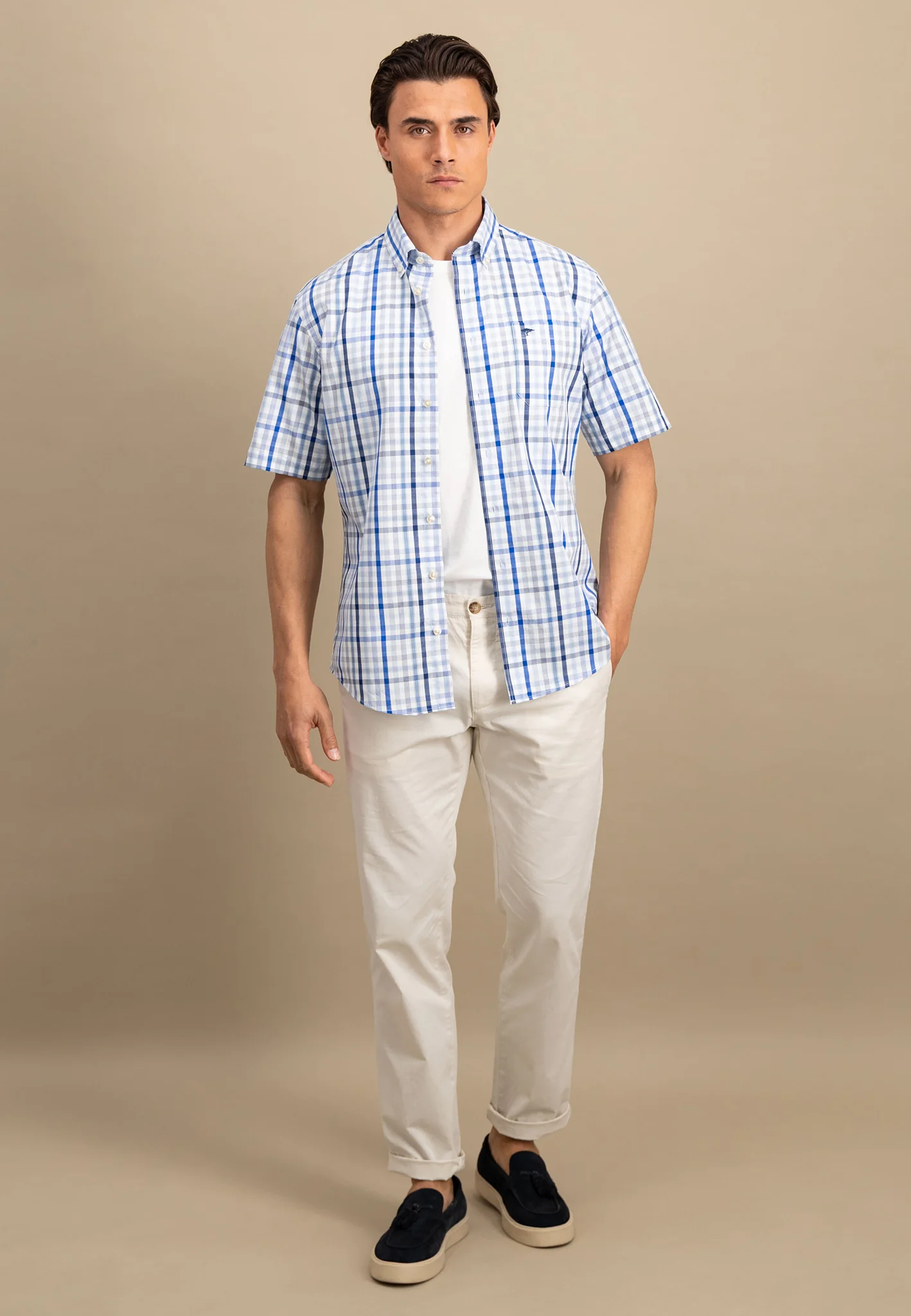 Fein kariertes Halbarm-Hemd mit Logodetail - Image 6