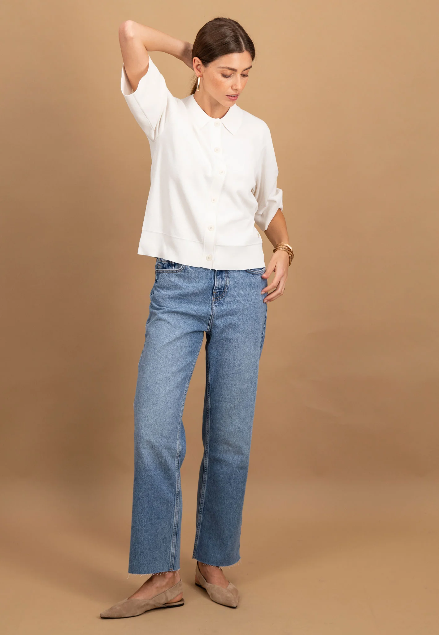 Feinstrick-Cardigan aus Viskose-Polyamid-Mix mit 3/4-Ärmeln - Image 4