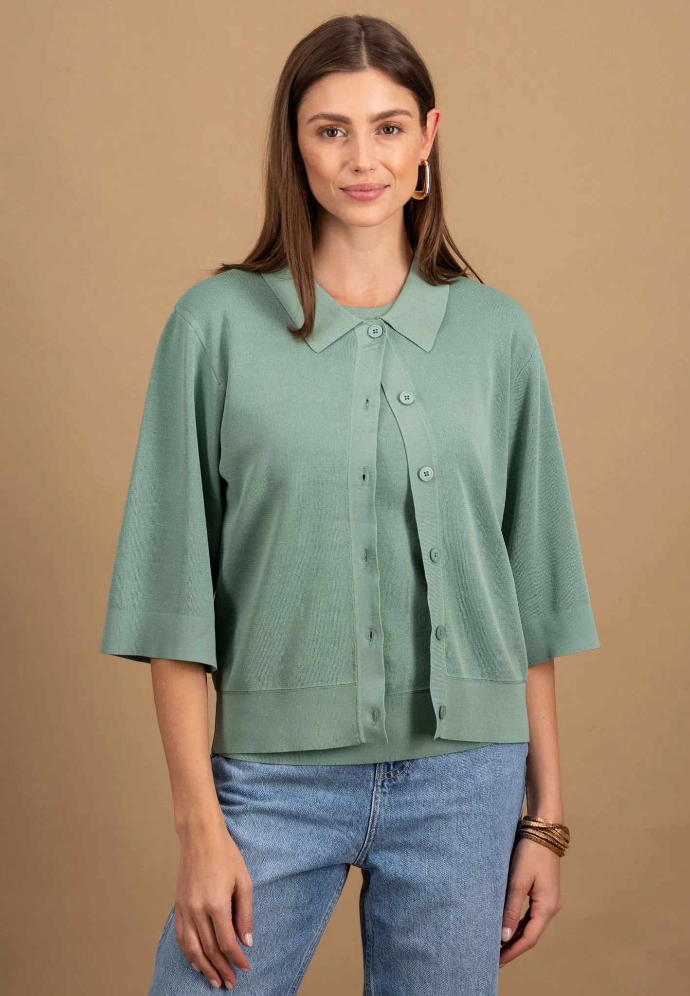 Feinstrick-Cardigan aus Viskose-Polyamid-Mix mit 3/4-Ärmeln - Image 7