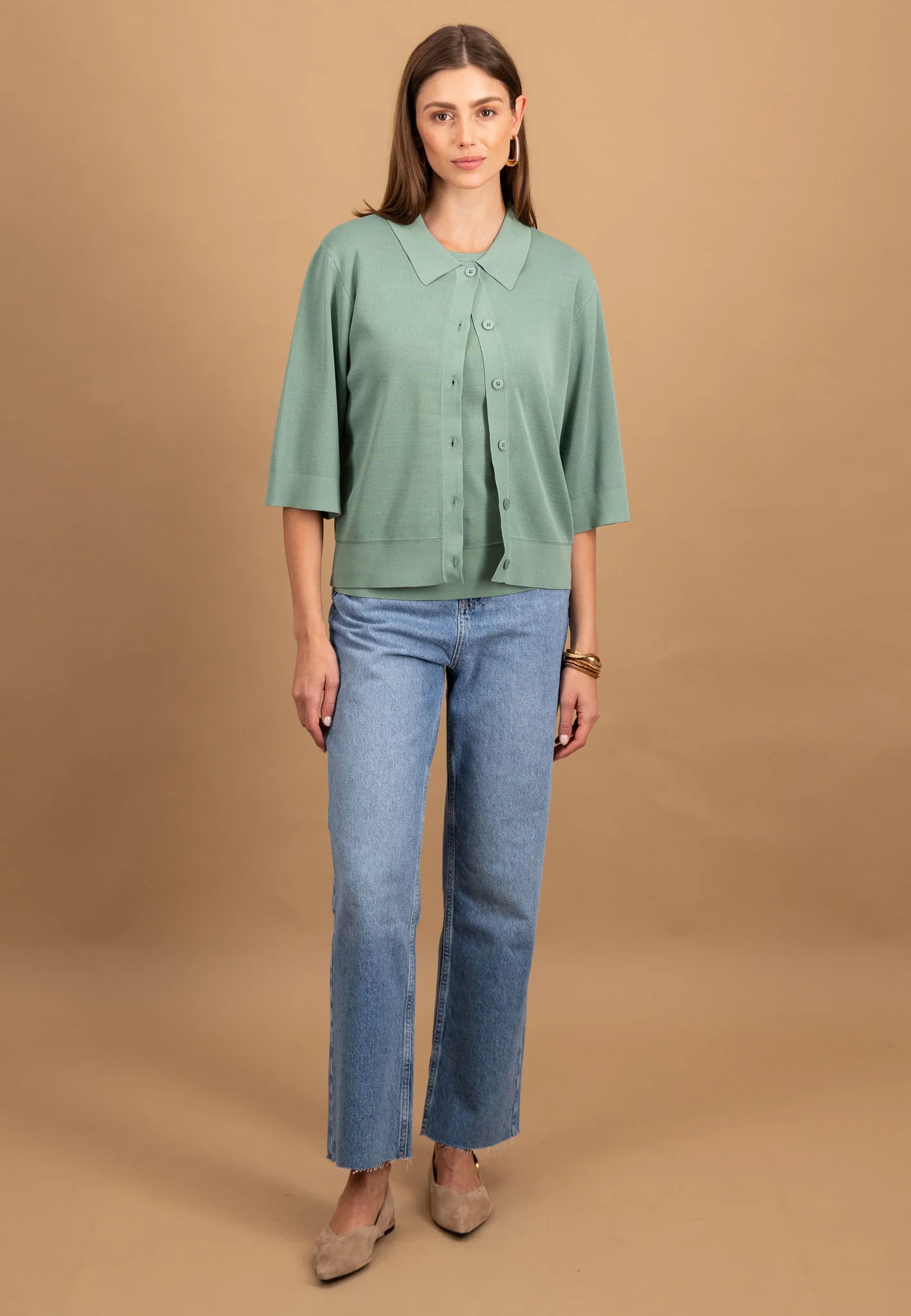 Feinstrick-Cardigan aus Viskose-Polyamid-Mix mit 3/4-Ärmeln - Image 8