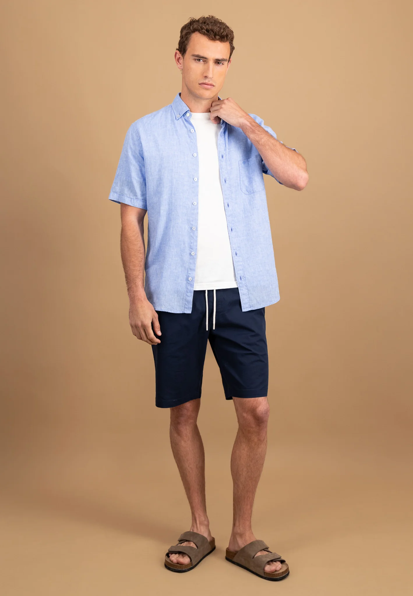 Kurzarm Hemd aus Leinen-Baumwoll-Mix mit Brusttasche - Image 4