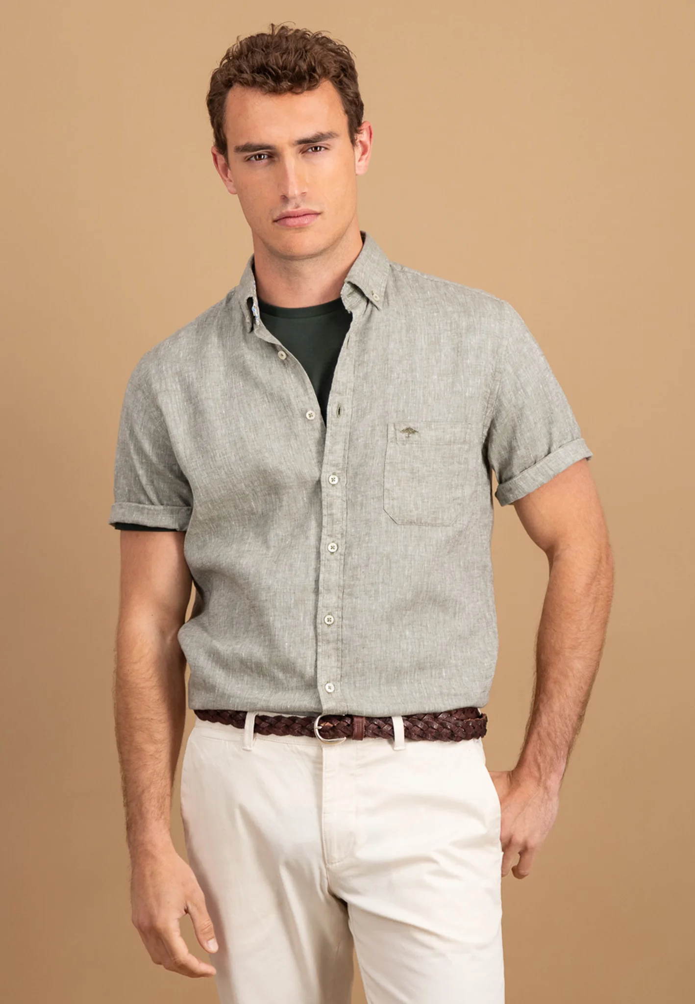 Kurzarm Hemd aus Leinen-Baumwoll-Mix mit Brusttasche - Image 7