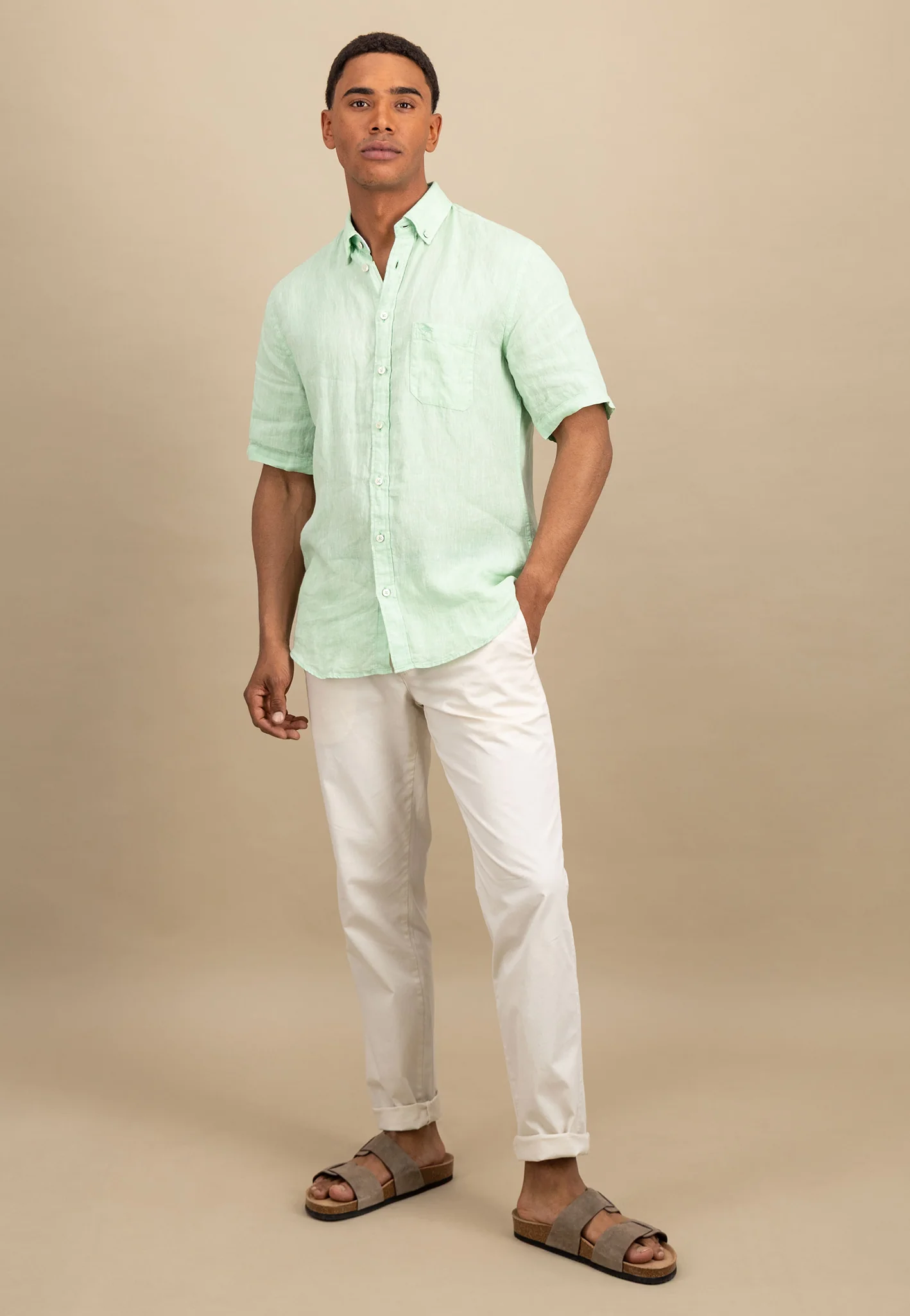 Kurzarm Hemd aus Leinen mit Brusttasche - Image 4