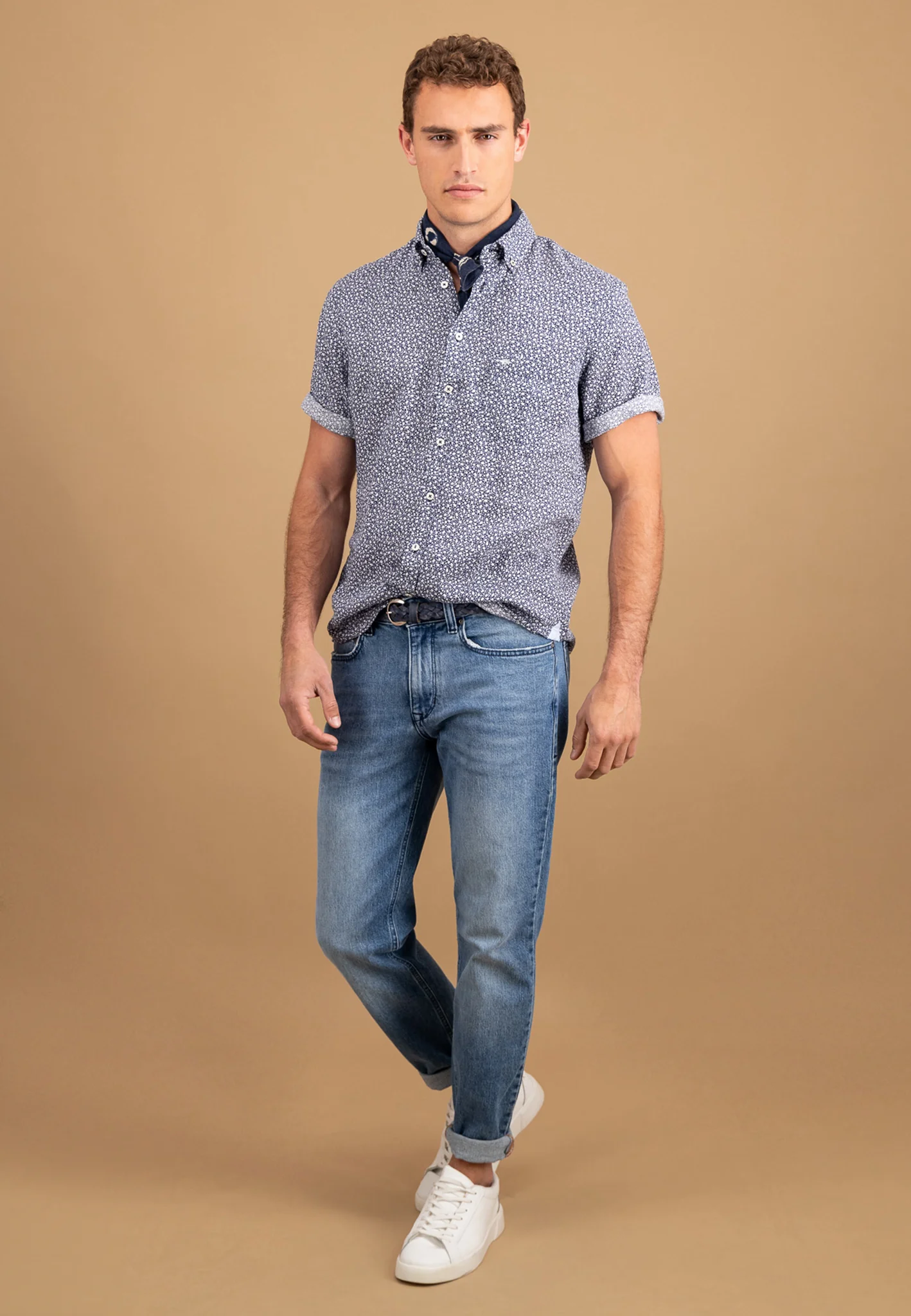 Kurzarm Hemd aus Leinen mit Muster und Brusttasche - Image 10