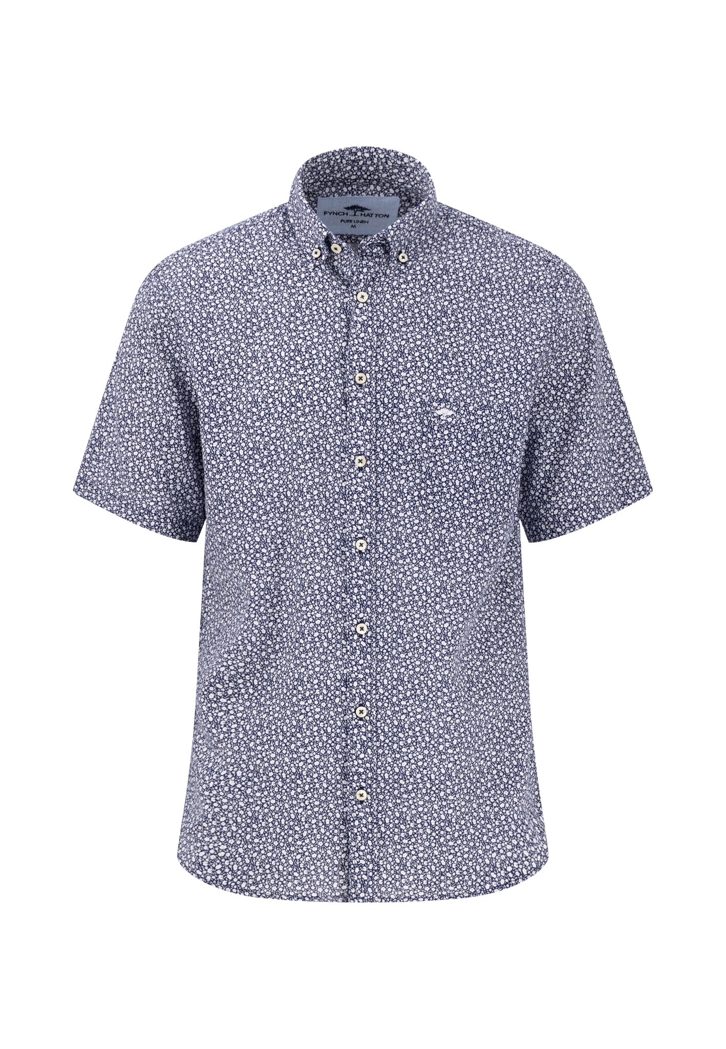 Kurzarm Hemd aus Leinen mit Muster und Brusttasche - Image 11