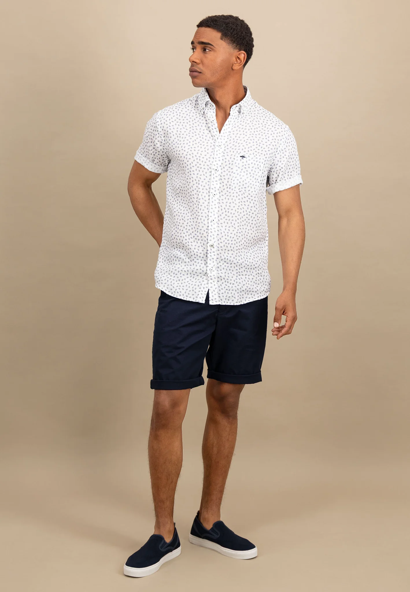 Kurzarm Hemd aus Leinen mit Muster und Brusttasche - Image 4