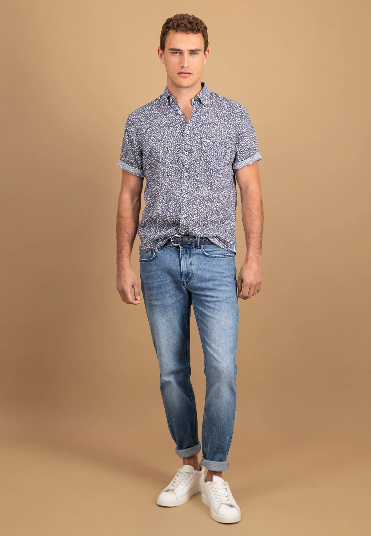 Kurzarm Hemd aus Leinen mit Muster und Brusttasche - Image 8