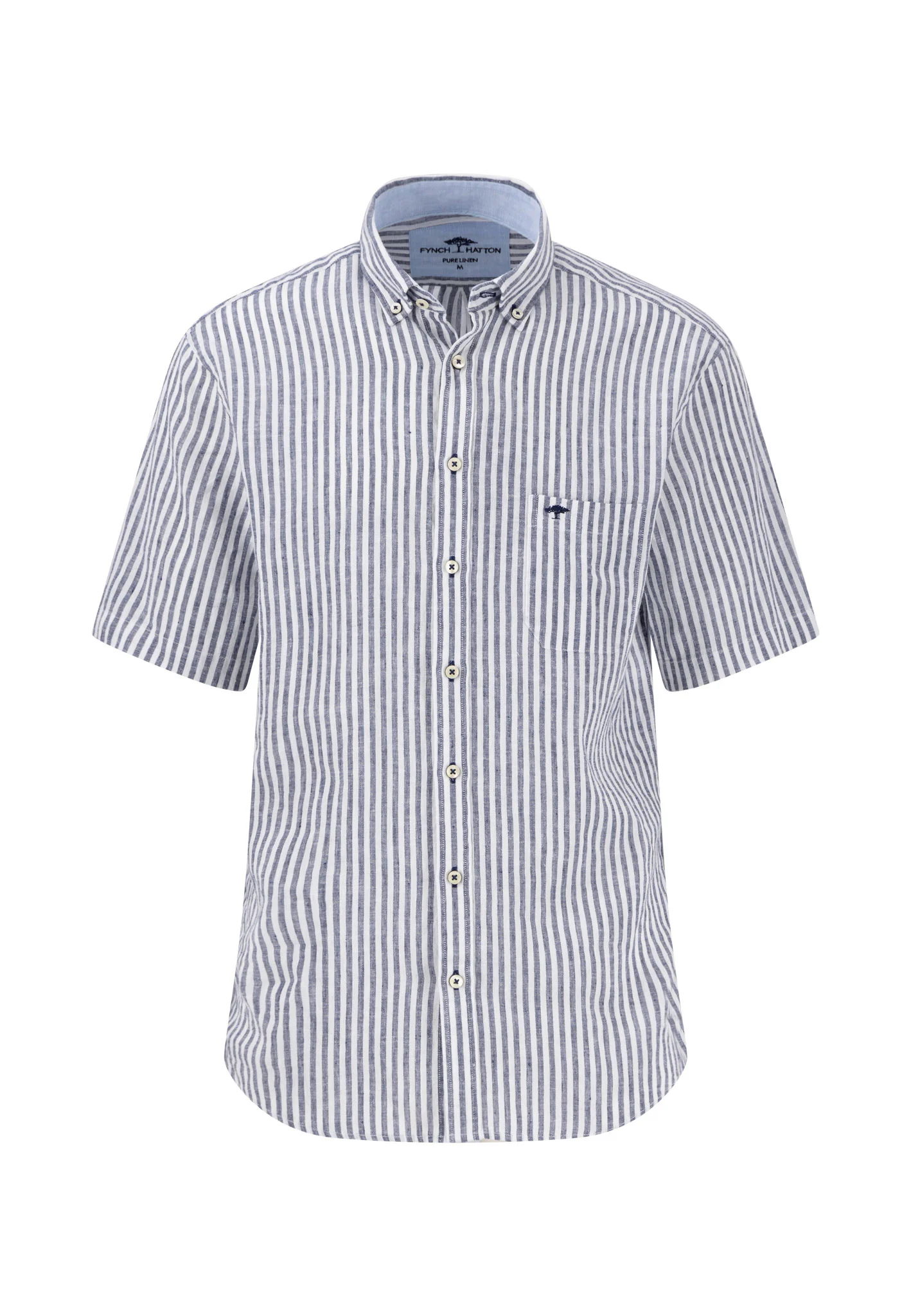 Kurzarm Hemd aus Leinen mit Streifen und Brusttasche - Image 5