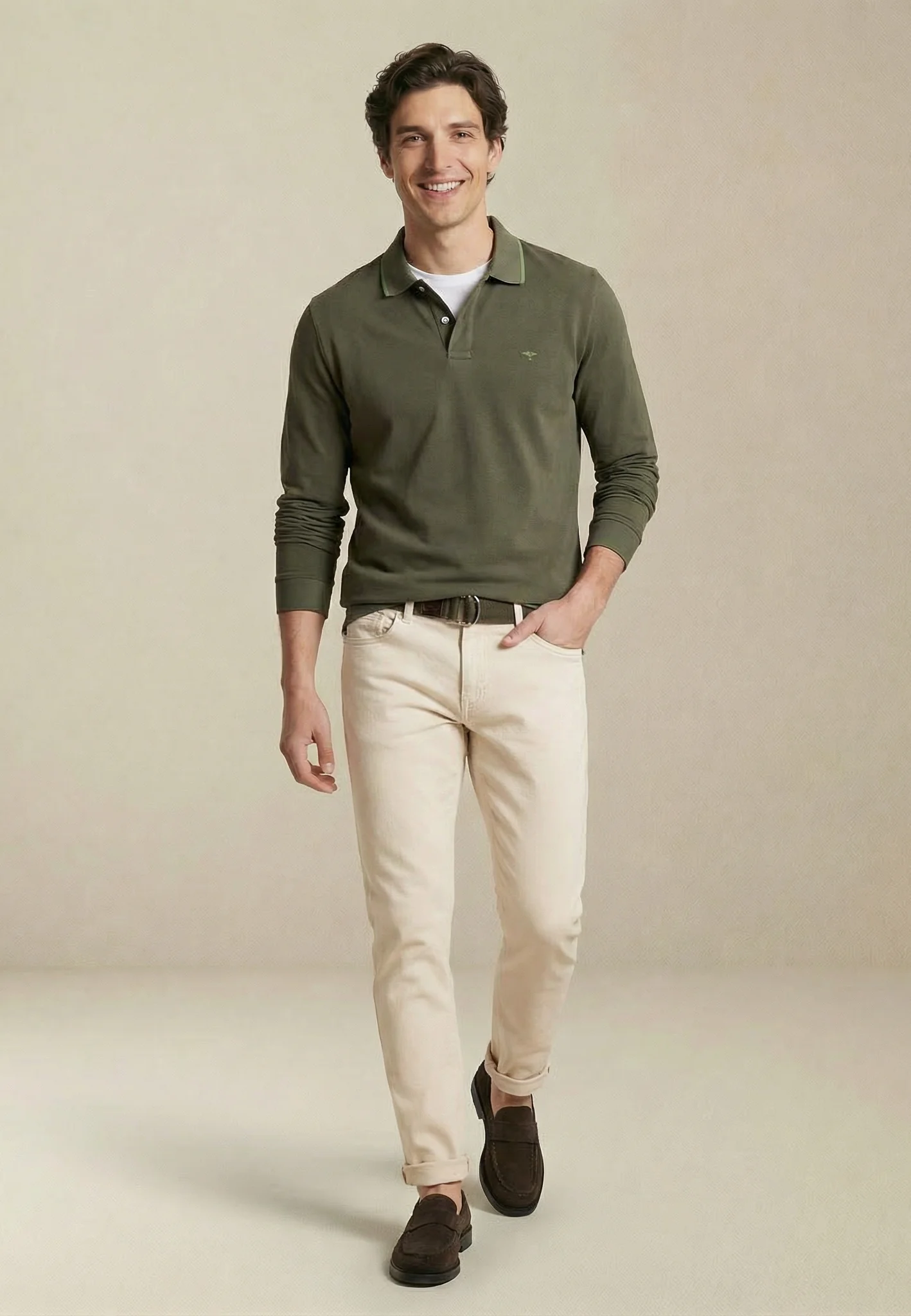 Langarm-Poloshirt aus Baumwolle mit Kontrastkragen - Image 18