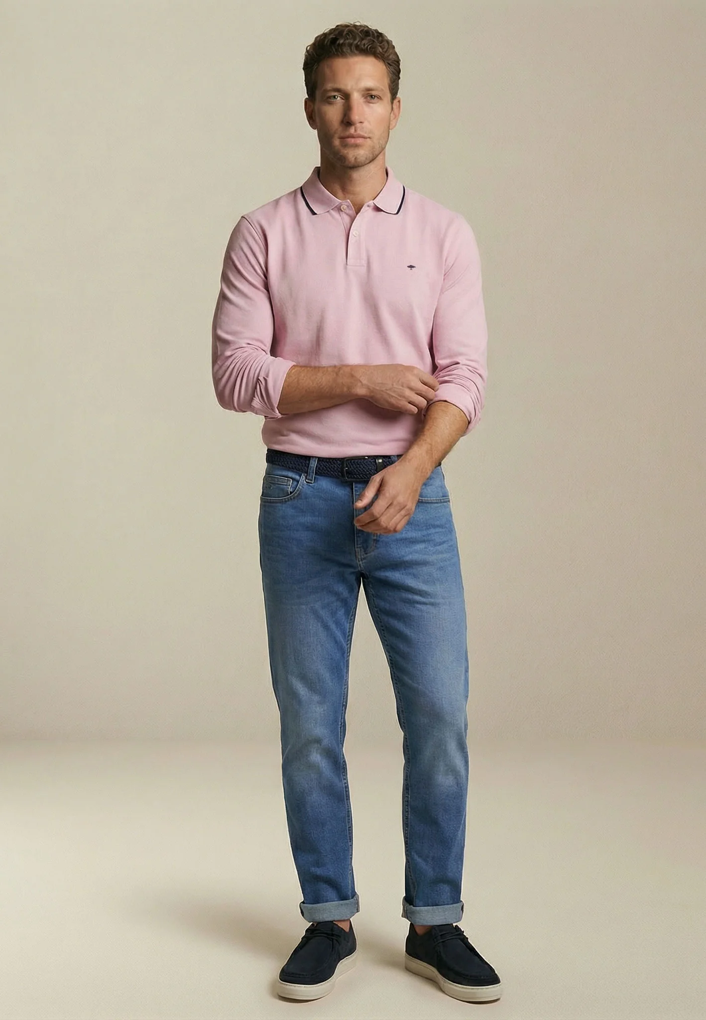 Langarm-Poloshirt aus Baumwolle mit Kontrastkragen - Image 3