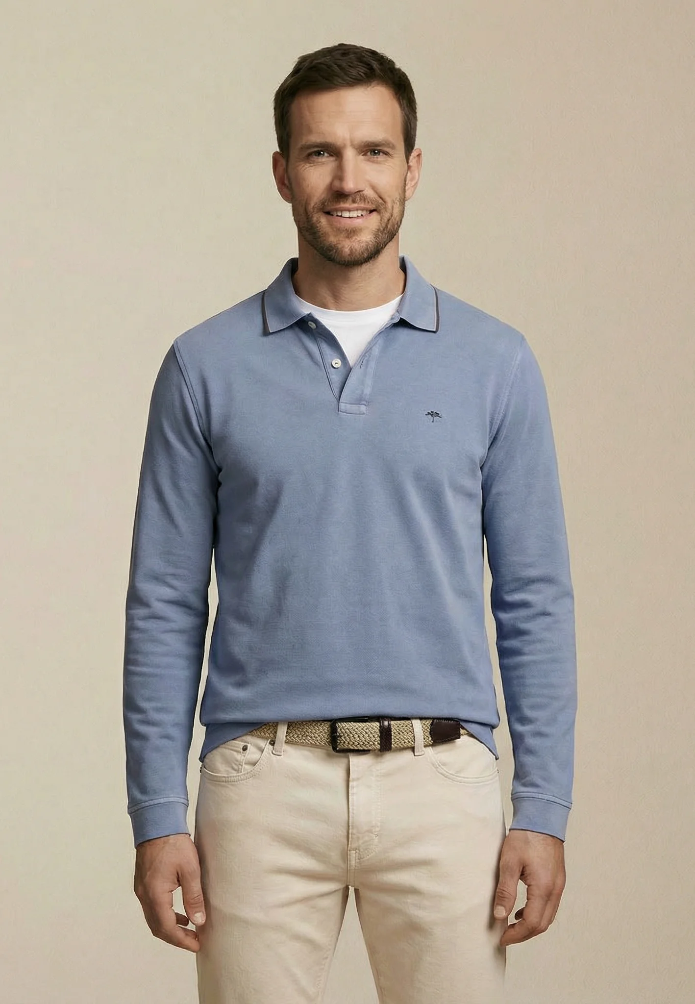 Langarm-Poloshirt aus Baumwolle mit Kontrastkragen - Image 6