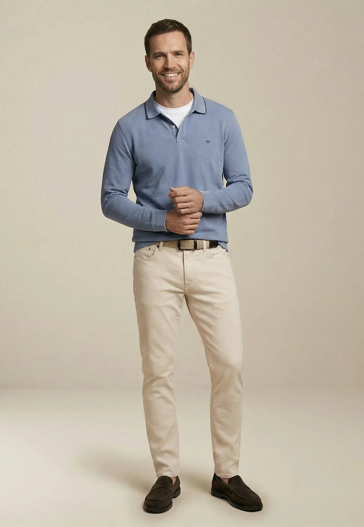 Langarm-Poloshirt aus Baumwolle mit Kontrastkragen - Image 7