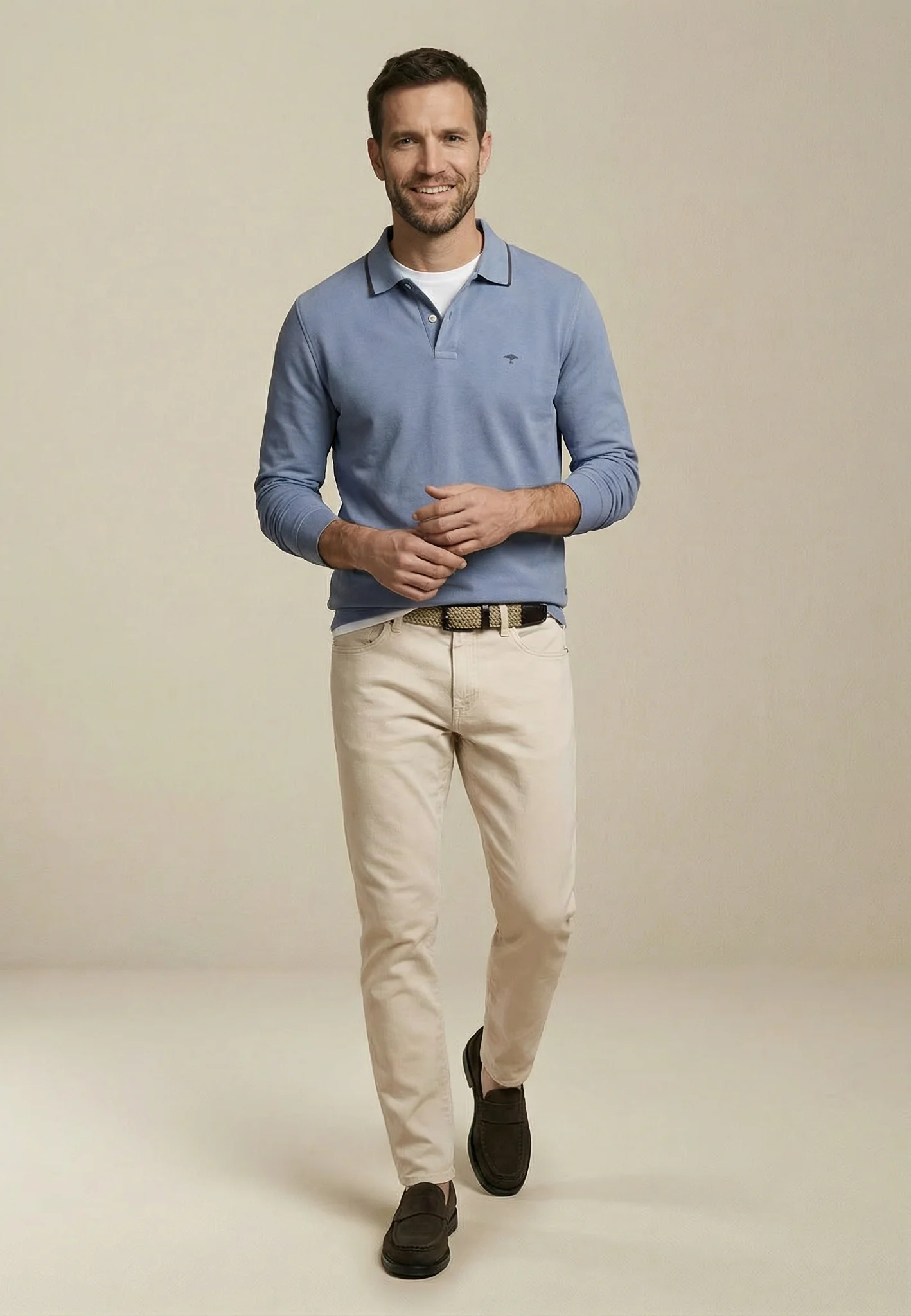 Langarm-Poloshirt aus Baumwolle mit Kontrastkragen - Image 8