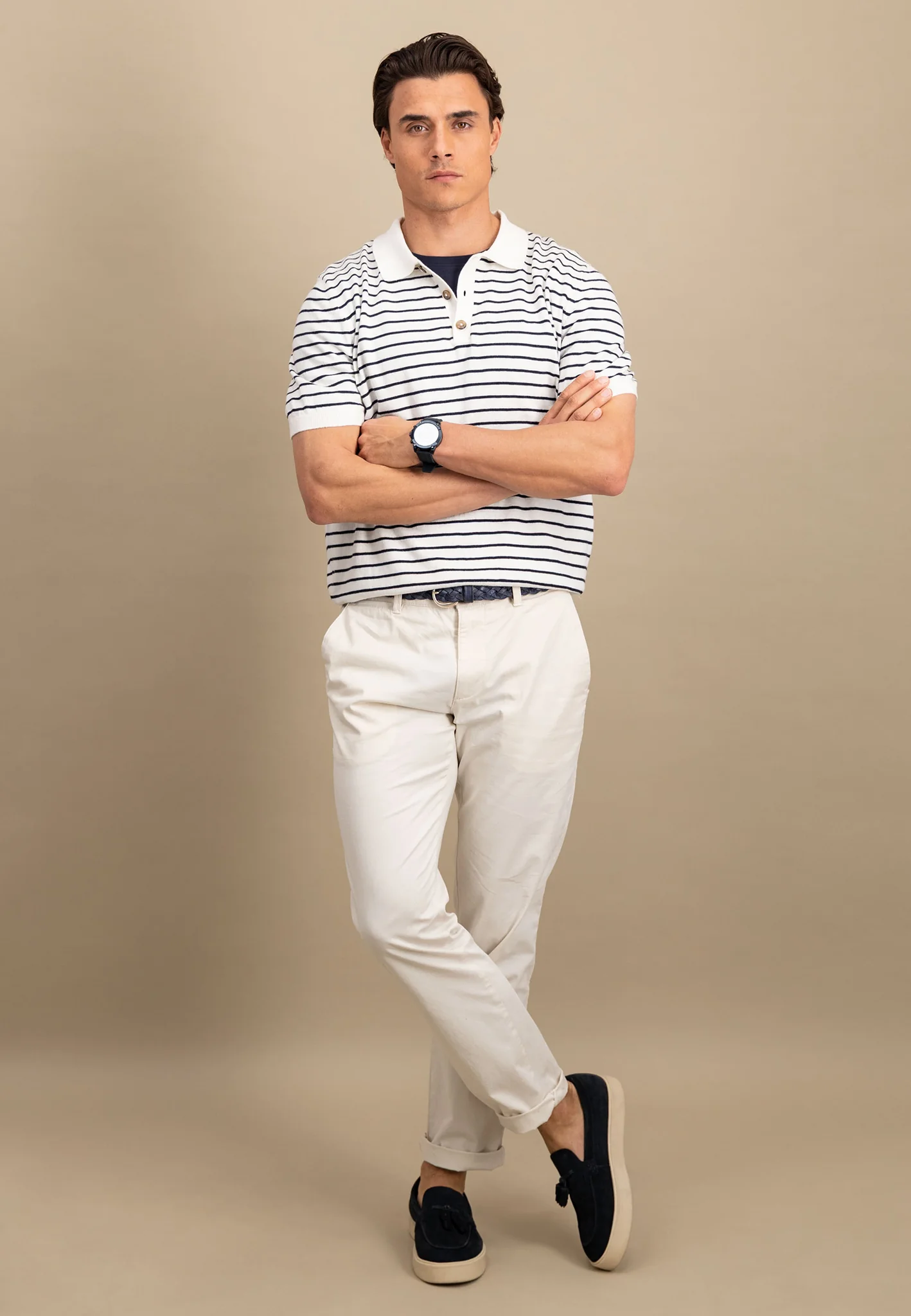 Poloshirt aus Baumwoll-Leinen-Mix mit Streifenoptik - Image 10