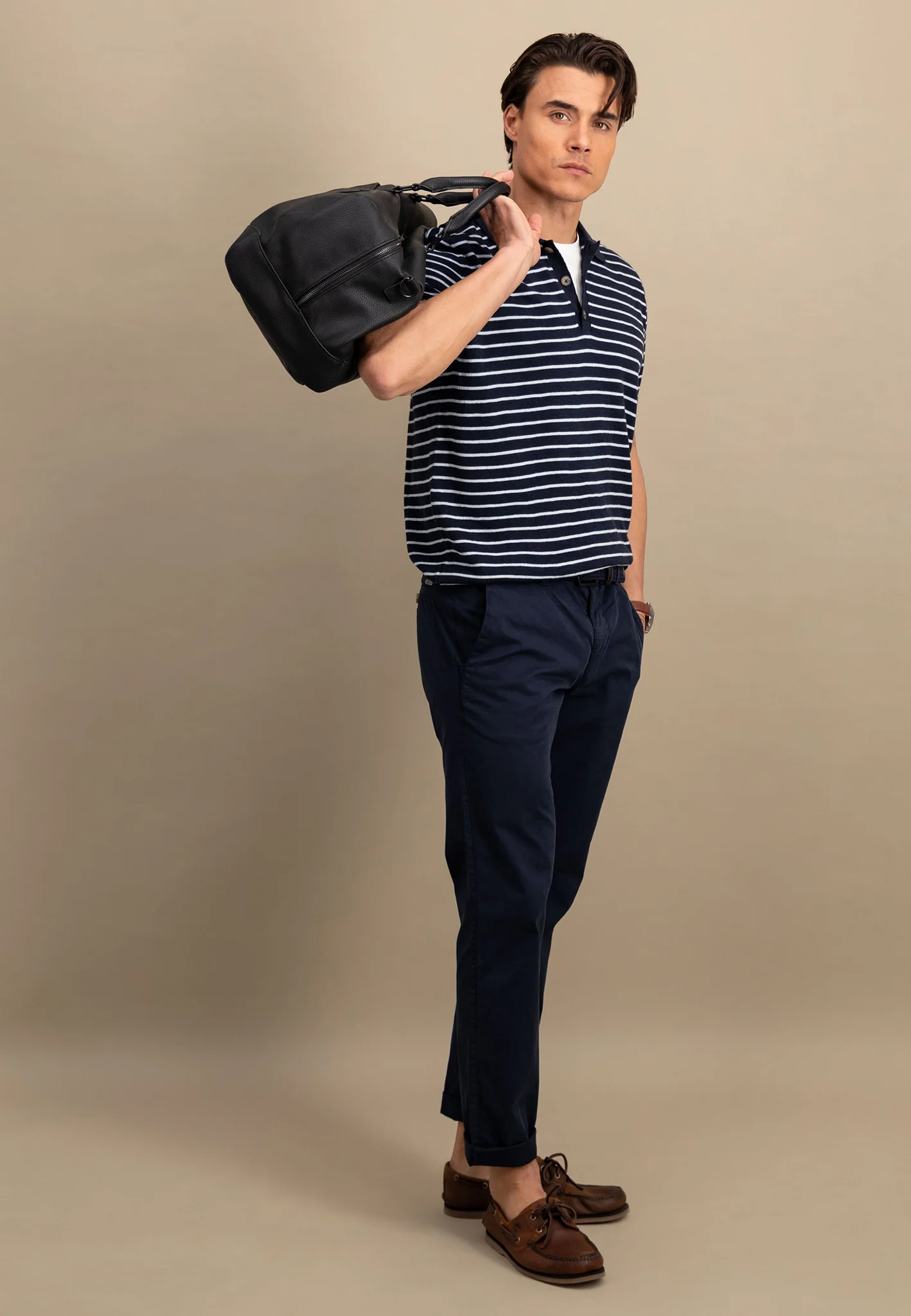 Poloshirt aus Baumwoll-Leinen-Mix mit Streifenoptik - Image 4