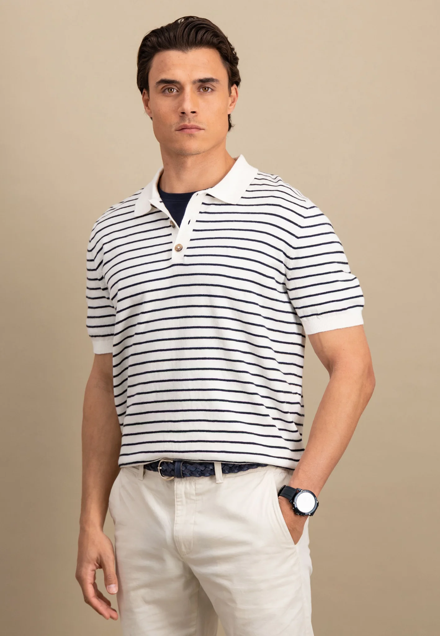 Poloshirt aus Baumwoll-Leinen-Mix mit Streifenoptik - Image 7