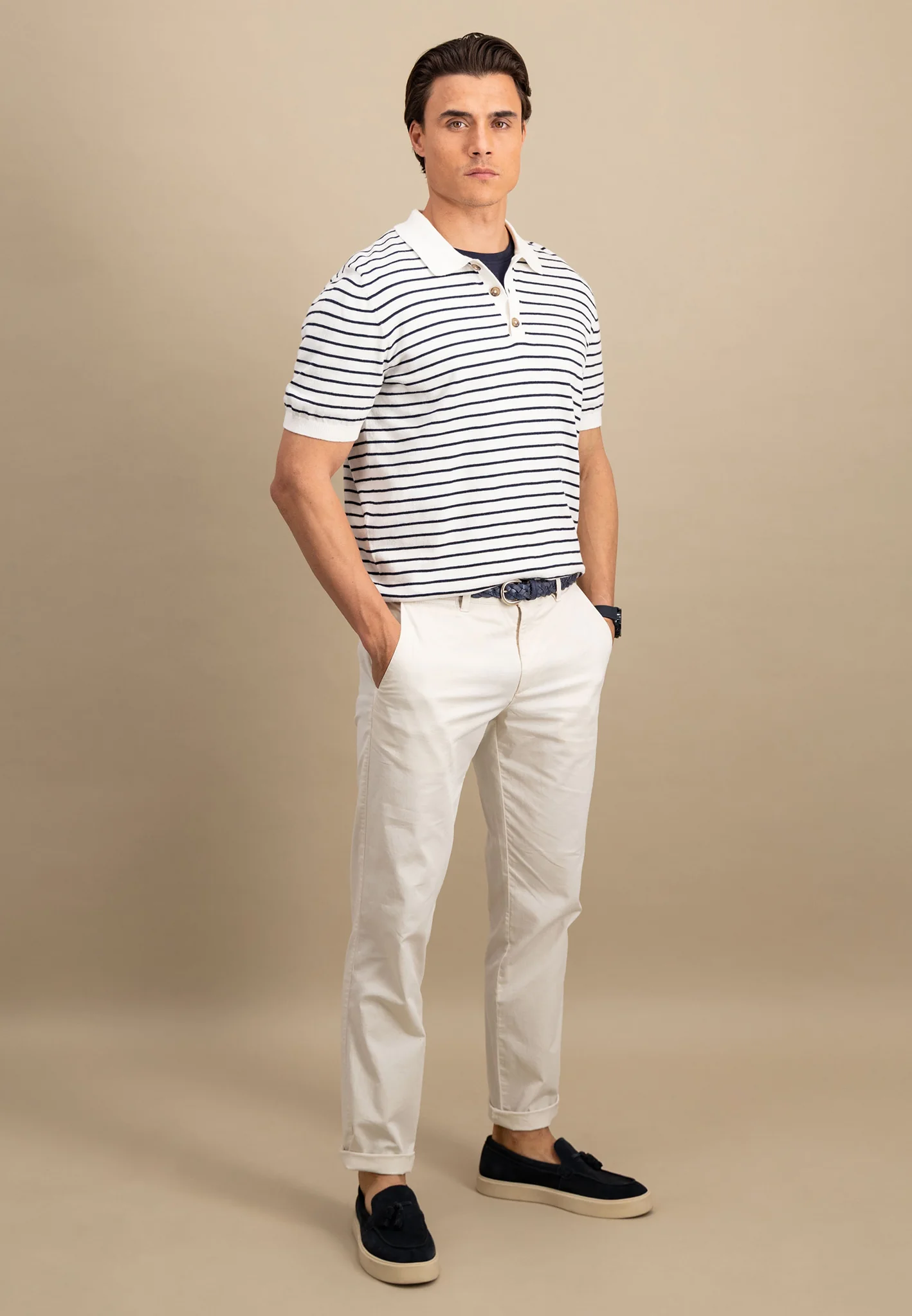 Poloshirt aus Baumwoll-Leinen-Mix mit Streifenoptik - Image 8