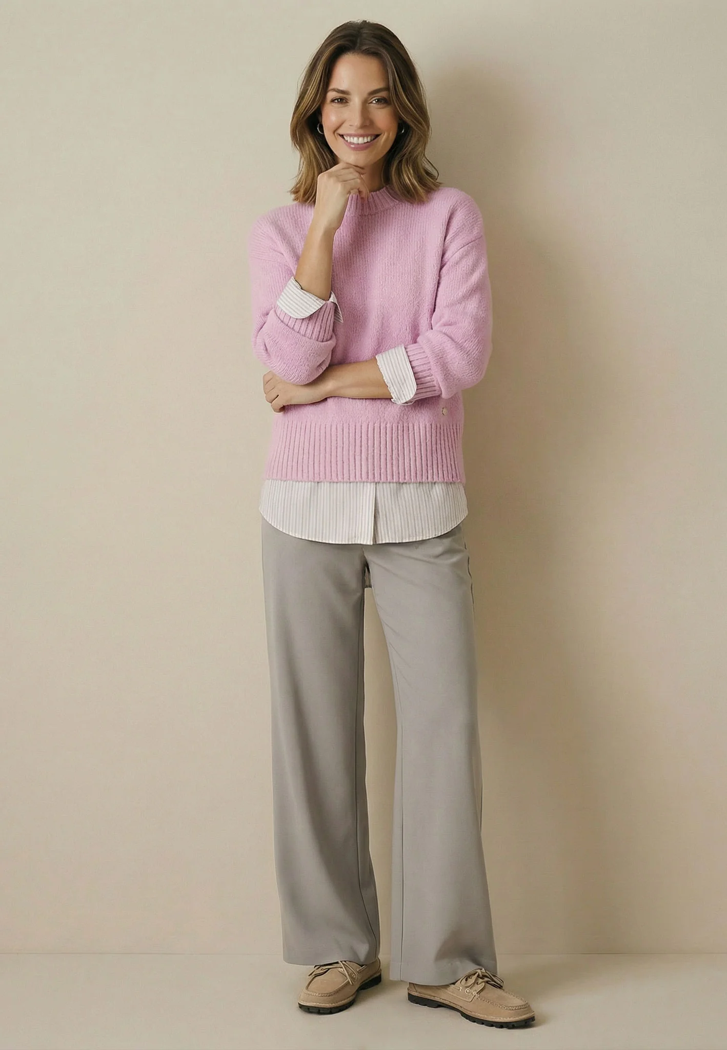 Strickpullover aus Baumwollmix mit Stehkragenoptik und breiten Bündchen - Image 4