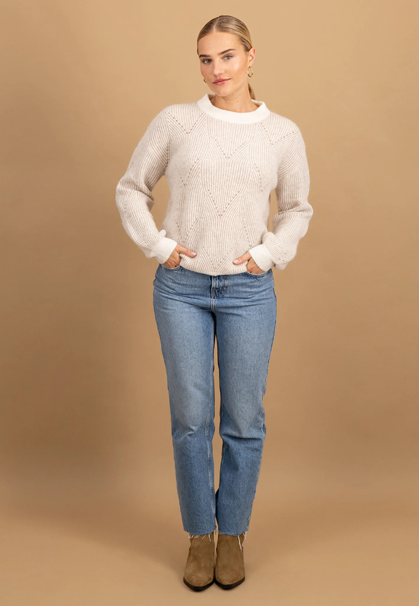 Strickpullover mit Strukturmuster im Alpaka-Wollmix und Kontrastbündchen - Image 8